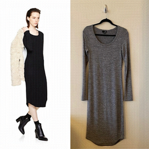 Aritzia-Ardant Heather Grey Bodycon Midi Long Sleeve Dress (Size:Medium)
